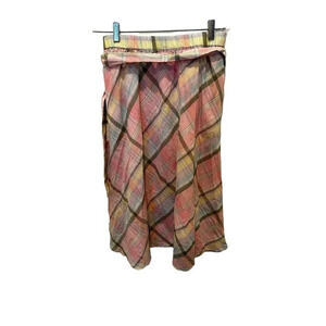Talbots Women's Cotton Preppy Soft Pull On Pastel Plaid Midi Skirt Size Small